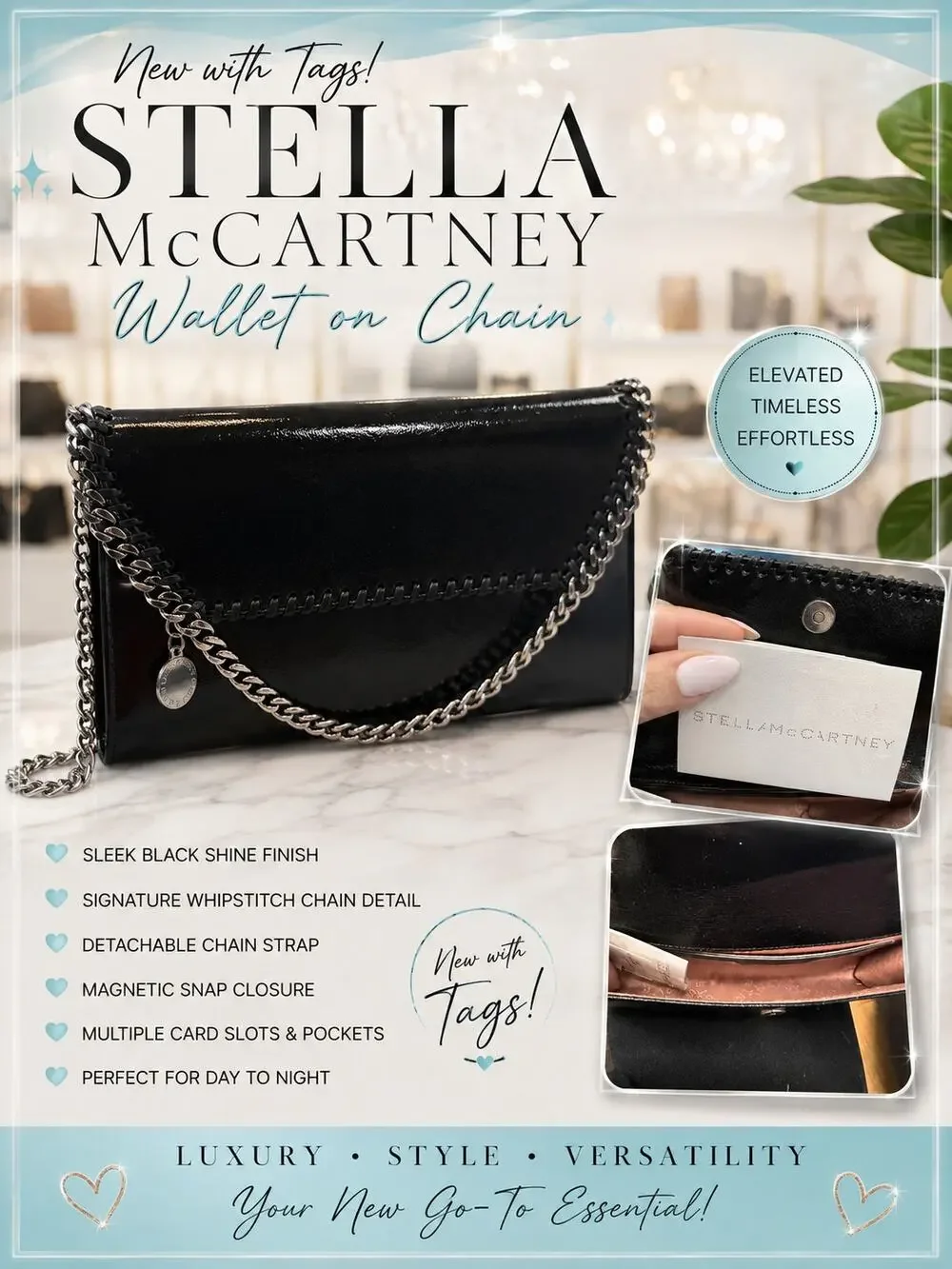 Stella McCartney Falabella Wallet on Chain*Shiny Vegan Leather $825 Retail